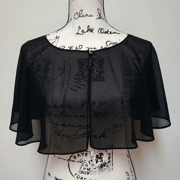 🖤 Mesh Evening Gothic Flapper 1920s Simple Black Shawl Wrap Cape NEW - Picture 7 of 16